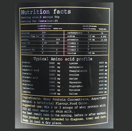 جدول ارزش غذایی پروتئین وی پرمیوم ال اس پی