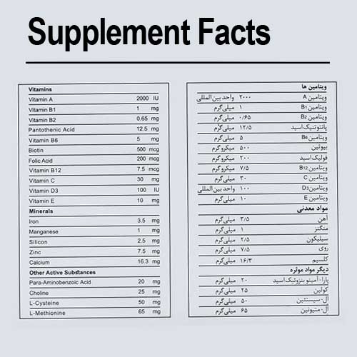 جدول ارزش غذایی مولتی ویتامین ساپلاس مدز